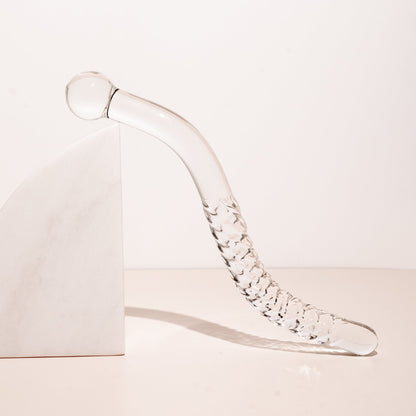 Clear cervix serpent pleasure wand 1.0. Glass pleasure wand designed for pelvic dearmouring, massage and self pleasure.